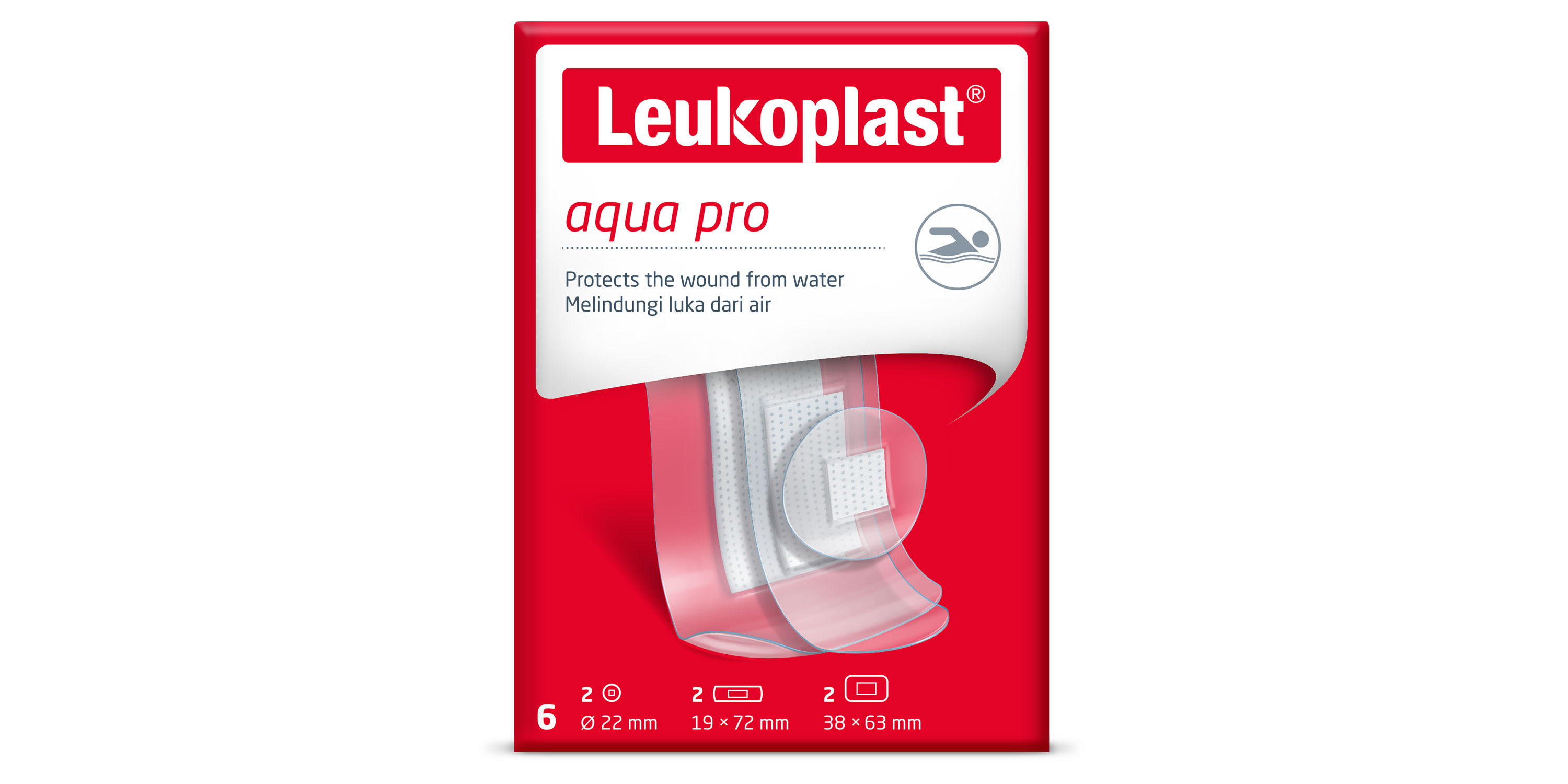 Bagian depan packshot Leukoplast Aqua Pro Bagian depan packshot Leukoplast Aqua Pro